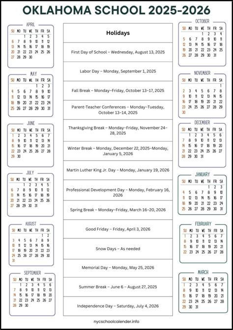 Oklahoma Spring Break Dates 2015