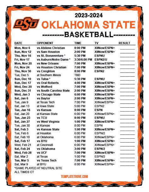 oklahoma state schedule
