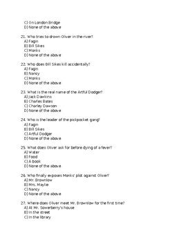 Oliver Twist Multiple Choice Test Questions Bookrags Com