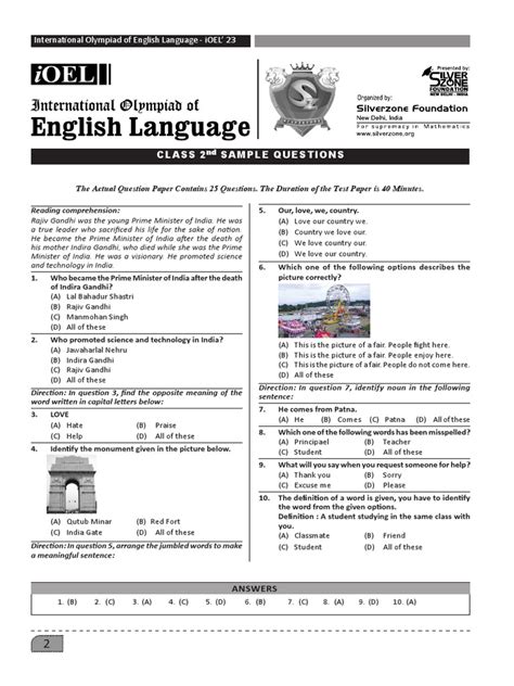 Full Download Olympiad Sample Papers For Class 2 English 