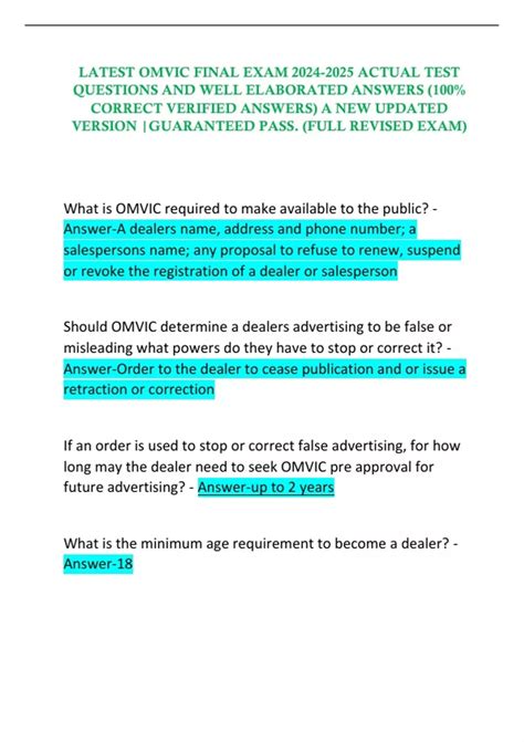 Omvic Test Questions