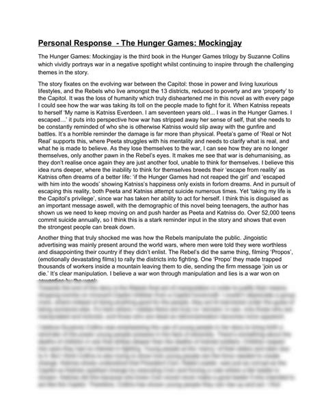 On Level English 9 Mockingjay Introductory Reading