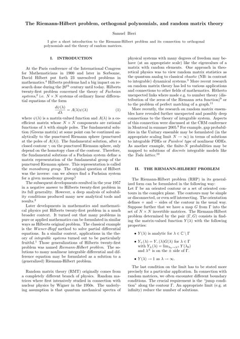 On The Riemann Hilbert Problem