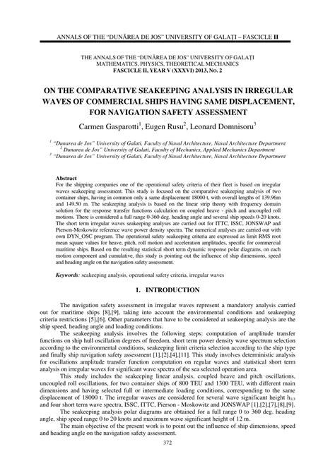 Download On The Comparative Seakeeping Analysis In Irregular Waves 