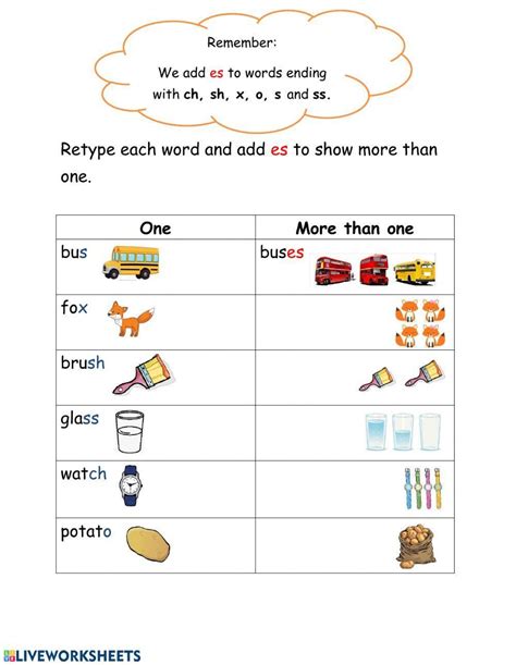 One And Many Words Adding Es Class 2 One And Many Es Words - One And Many Es Words
