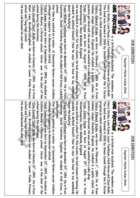 one direction biography summary worksheet answers sheet