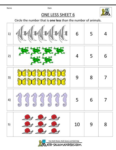 One Less Than Worksheets Kindergarten Printable Online Math Less Than Worksheets For Kindergarten - Less Than Worksheets For Kindergarten