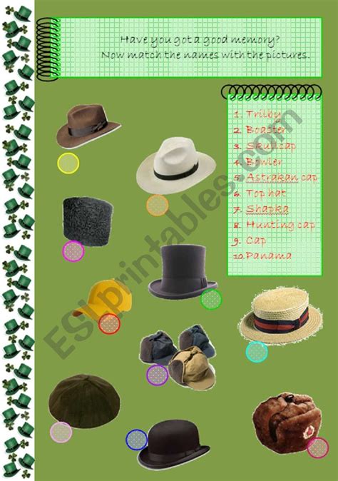 One More Worksheet   Famous Hats Part 1 Printable Worksheet - One More Worksheet