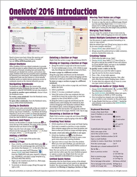 One Note 2016 Introduction Quick Reference Guide Windows Version ( Cheat Sheet Of Instructions, Tips And Shortcuts Laminated Card)