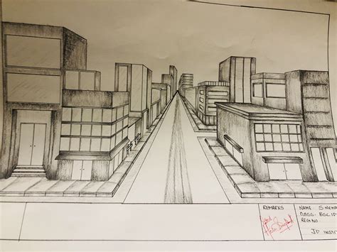 One Point Perspective Drawing Cityscape Template
