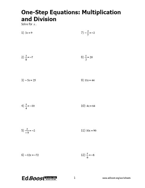One Step Equation Multiplication And Division Worksheets Kiddy One Step Division Equations Worksheet - One Step Division Equations Worksheet
