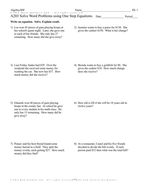 One Step Equation Word Problems With Fractions