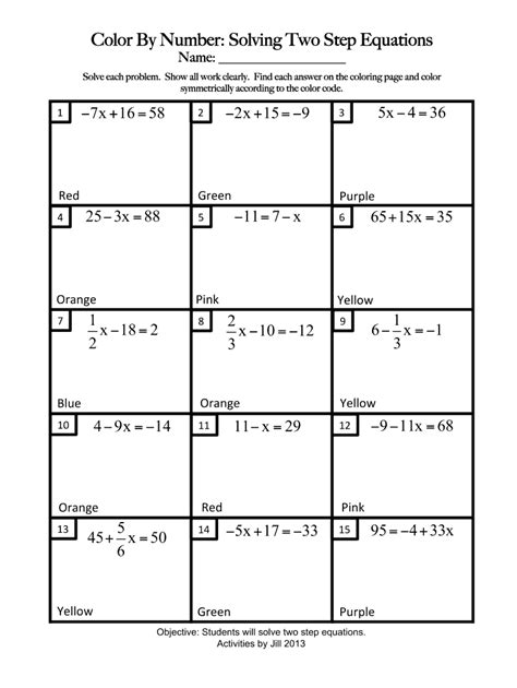 One Step Equations Coloring Worksheet   Solving One Step Equations Worksheet With Answers The - One Step Equations Coloring Worksheet