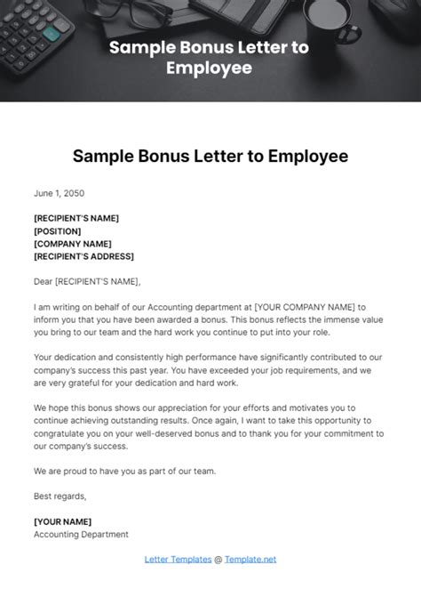 One Time Bonus Letter Sample
