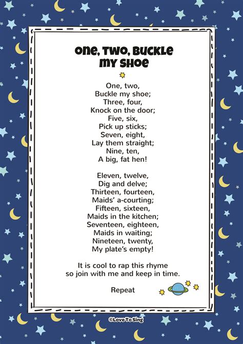 One Two Buckle My Shoe Lyrics English Nursery One Two Buckle My Shoe Rhyme - One Two Buckle My Shoe Rhyme