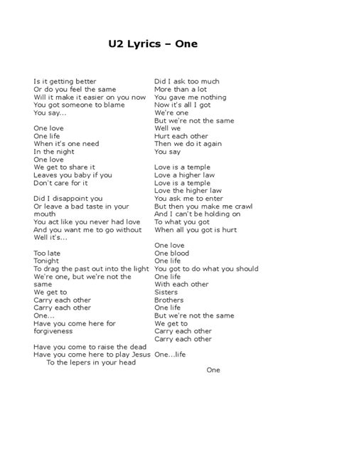 One With Lyrics U2