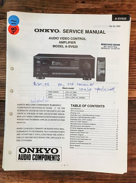 Download Onkyo A Sv620 User Guide 