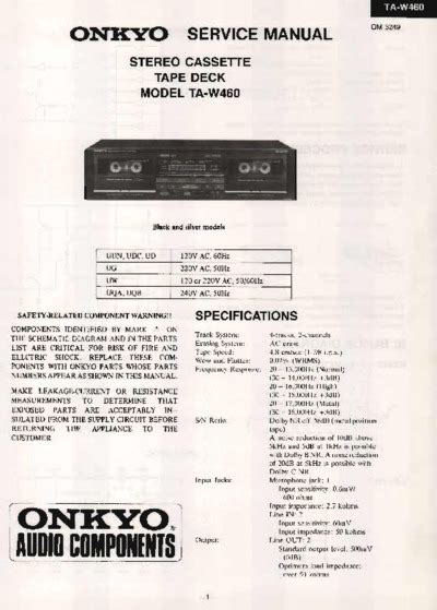 Full Download Onkyo Ta W460 Manual 