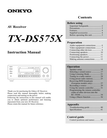 Read Online Onkyo Tx Ds575 User Guide 