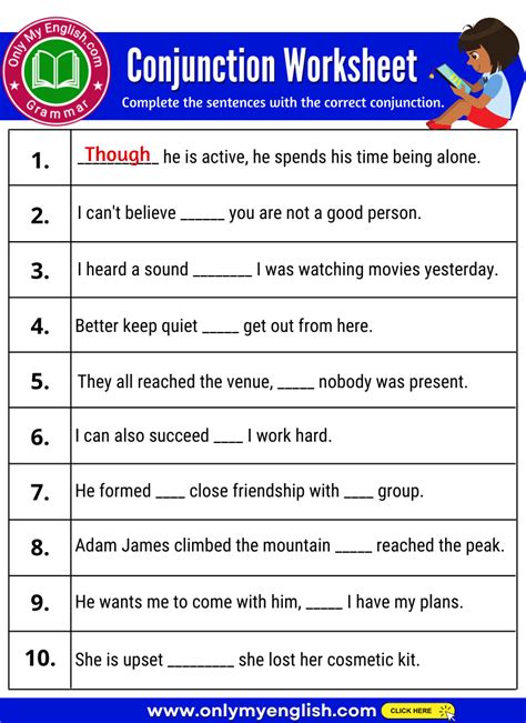 Online English Grammar Exercise Conjunction Set 5 Select Conjunction Exercises For Grade 5 - Conjunction Exercises For Grade 5