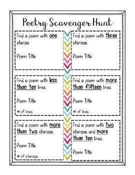 Online Poetry Scavenger Hunt Lesson Plans Amp Worksheets Poetry Scavenger Hunt Worksheet - Poetry Scavenger Hunt Worksheet