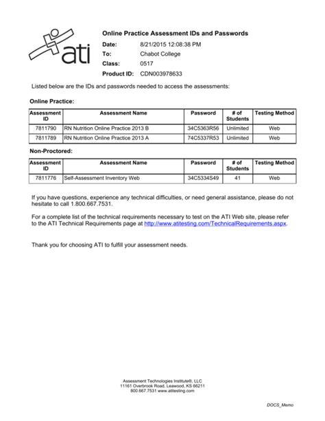 online practice assessment ids and passwords