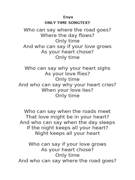 Only Time Enya Lyrics