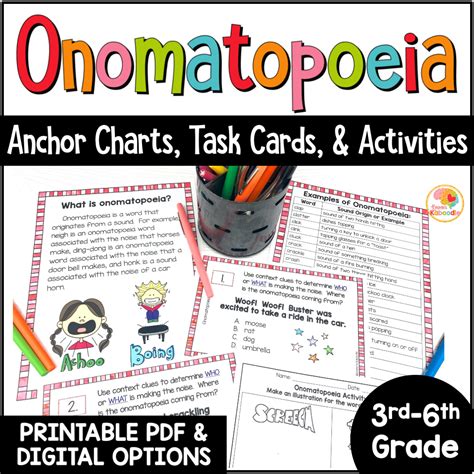 Onomatopoeia Task Cards Anchor Charts And Worksheets Onomatopoeia Worksheet 2nd Grade - Onomatopoeia Worksheet 2nd Grade