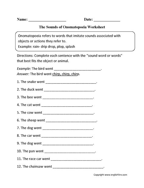 Onomatopoeia Worksheets For Grade 5 With Answers 8211 Onomatopoeia Fifth Grade Worksheet - Onomatopoeia Fifth Grade Worksheet