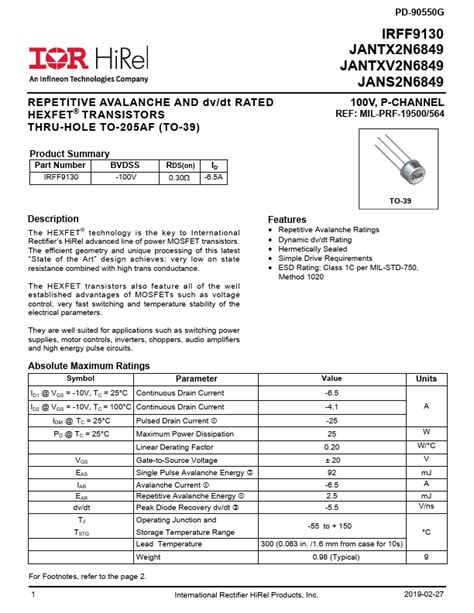 onsemi IRFF9130-NL - Datasheet PDF & Tech Specs