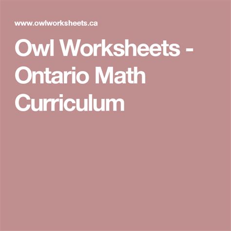 Ontario Math Worksheets Owlworksheets Ca Owl Math - Owl Math