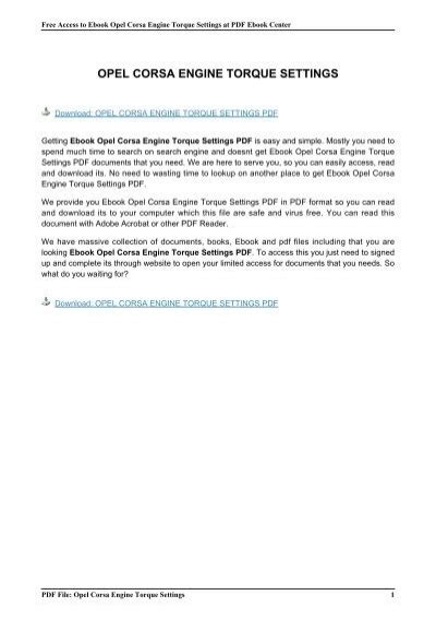 Download Opel Corsa Engine Torque Settings 