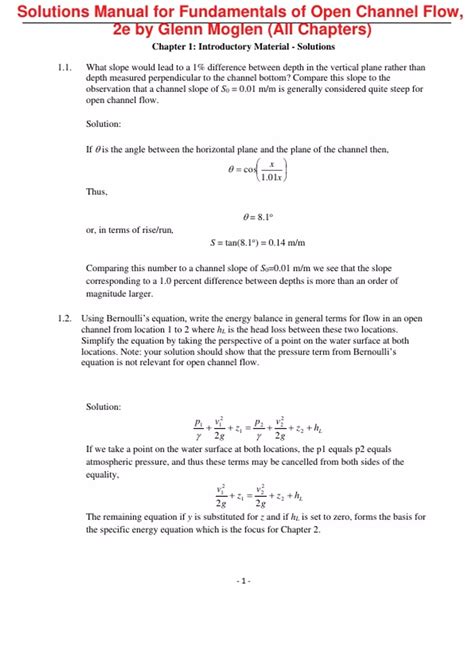 Open Channel Flow Solution Manual Chaudhry