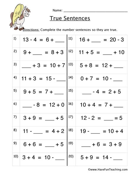 Open Number Sentences 3rd Grade Math Worksheets And Open Sentences Worksheet - Open Sentences Worksheet