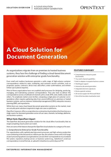 Read Opentext Cloud Solution For Document Generation 