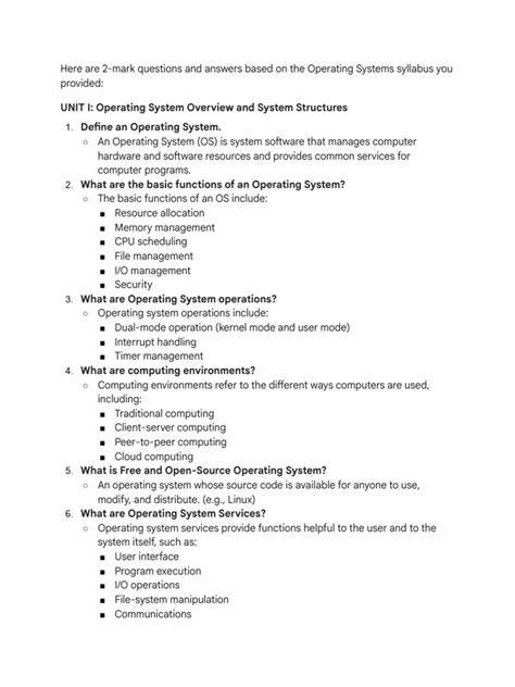operating system 2 mark question and answers