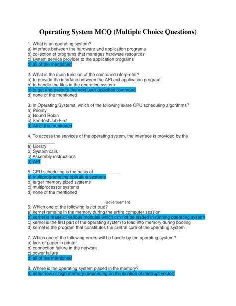 operating system some mcq question
