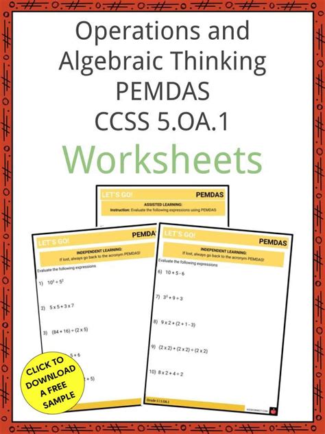 Operations And Algebraic Thinking Pemdas Ccss 5 Oa 5th Grade Oa1 Worksheet - 5th Grade Oa1 Worksheet