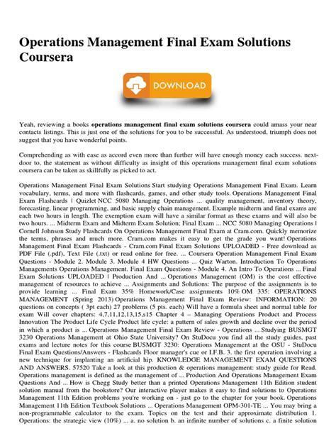 Operations Management Final Exam Solutions Coursera