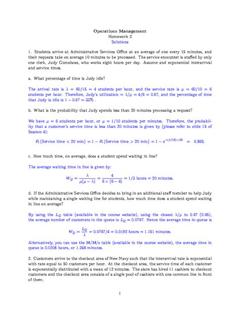 Operations Management Homework 2 Solutions Coursera
