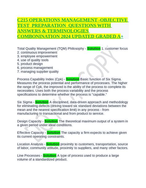 Operations Management Objective Questions And Answers Pdf