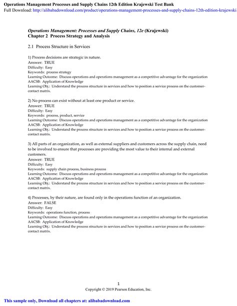 Operations Management Pearson Krajewski Test Questions