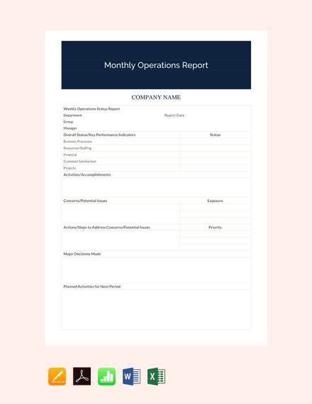 Operations Manager Monthly Report Template