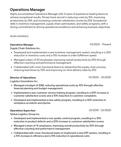Operations Manager Resume