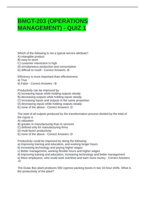 operations of management quiz