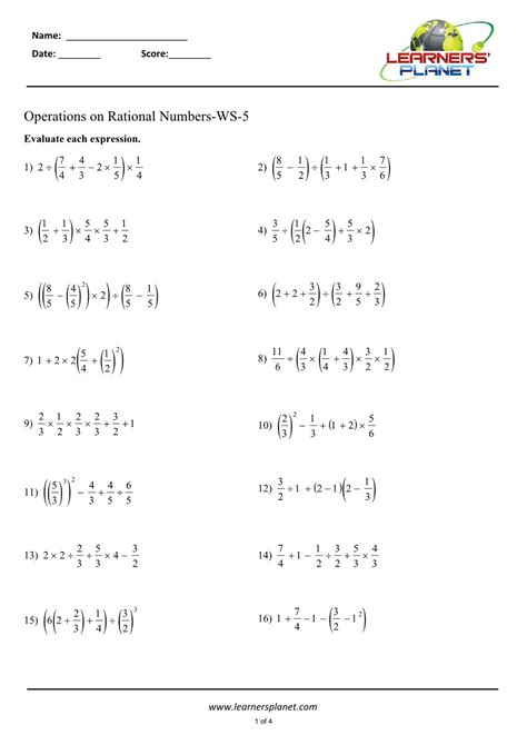 Operations On Rational Numbers Worksheet Worksheet On Rational Numbers - Worksheet On Rational Numbers