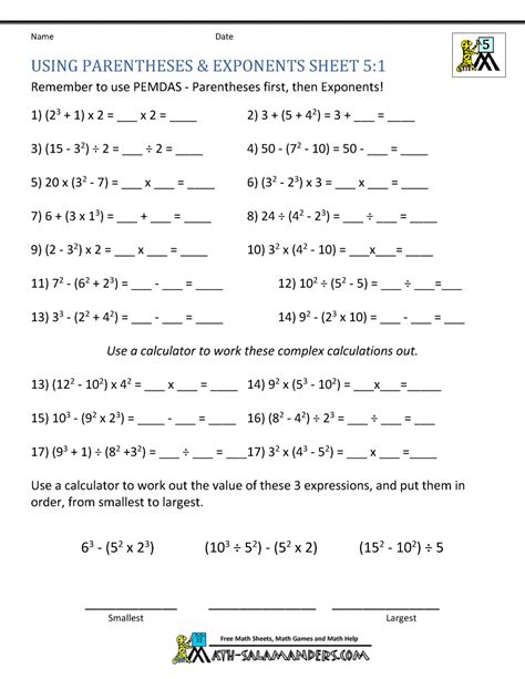 Operations With Exponents Worksheet Eldorion Template And Parentheses Math Worksheets - Parentheses Math Worksheets