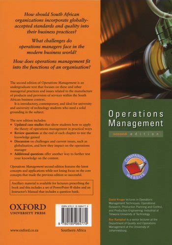 Read Online Operations Management 2Nd Edition Kruger 