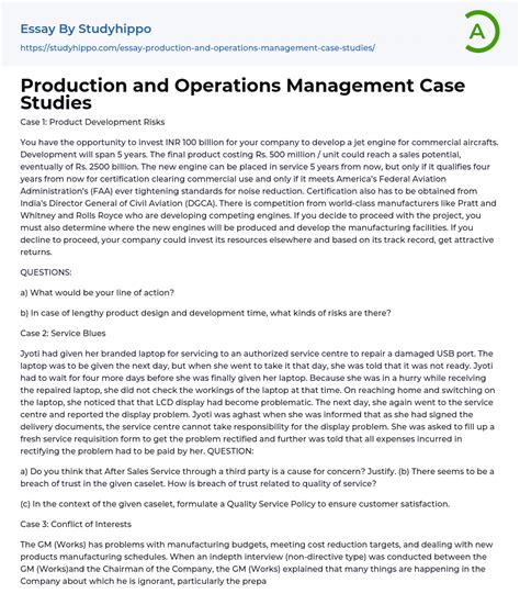 Full Download Operations Management Case Study Solutions 