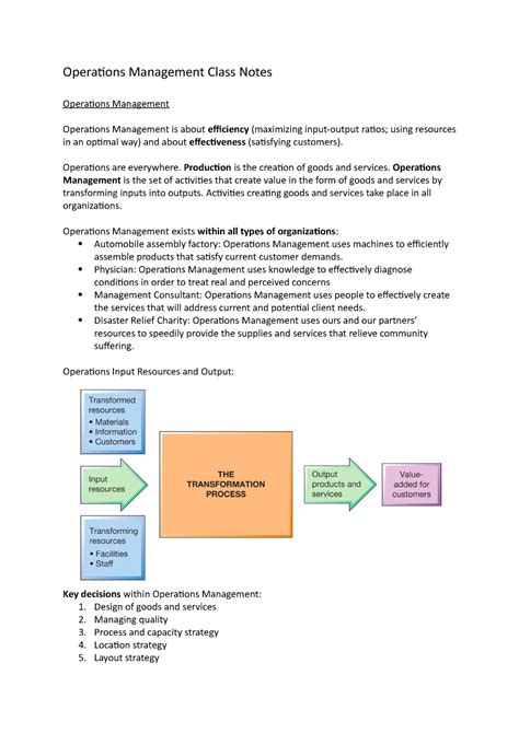 Full Download Operations Management Class Notes Pdfslibforme 